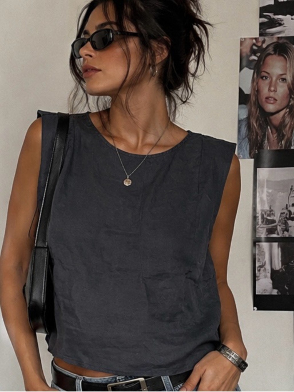 Harris Wilson Black Linen Tank Top Size Medium
